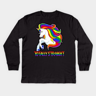 Totally Straight Horse Unicorn LGBT Gay Pride  Stripe Kids Long Sleeve T-Shirt